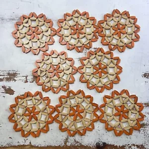 Set 8 Wooden Woven Coasters Trivets Boho Bohemian 70s Bamboo Orange Natural - Picture 1 of 3