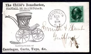 US 1880s ADVERTISING CHILDREN'S CARRIAGES BROOKLYN, N.Y. WITH FANCY CROSS CANCEL - Picture 1 of 2