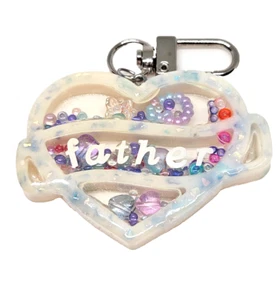 IVORY FLECK "FATHER" HEART KEYRING / KEYCHAIN FILLED OF MULTI COLOURED BEADS $5 - Bild 1 von 2