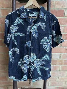 Blaq Shirt Mens Button Up Short Sleeve Collared Leafy Blue Size L Relaxed Fit - Picture 1 of 3