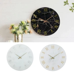 Glass Frameless Wall Clock Art Marble Effect Dial Round Clock Quartz Living Room - Picture 1 of 21