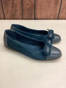 Clarks türkisfarbener Veloursleder-Ballerinas flache Kappe mit Schleife Damengröße 9,5 - Bild 1 von 12