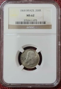 1868 BRAZIL 200 Reis NGC MS62 Silver 0.835 【KM#471】 - Picture 1 of 5