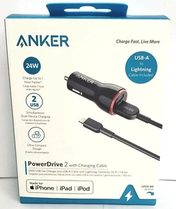ANKER PowerDrive 24W 2 port with 6FT USB-A - MFi-Certified Lightning Cable - Picture 1 of 2