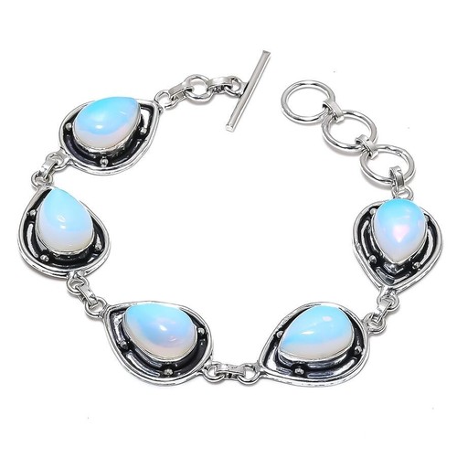 VALENTINO Bracciale gioielli in argento sterling 925 fatto a mano con pietre preziose opalite latte misura 7 8"