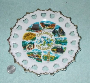 VTG Colorful Colorado Souvenir Plate Japan Porcelain Gold Picot Rim - Picture 1 of 3