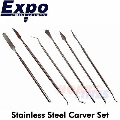 Carver Set 6pc Stainless Steel plastic wallet 11 shaped heads Expo Tools 70830