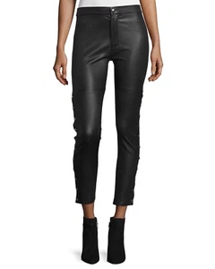 IRO "Sabrina" Side Snap/Stud Lamb Leather Black Mid Rise Leggings sz 36 - Picture 1 of 10