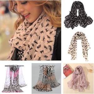 Women kitten coffee leopard animal print lightweight soft everyday scar shawl