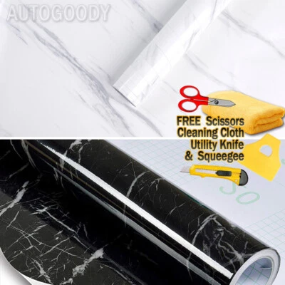 Gloss Marble Granite Wallpaper Vinyl Wrap Film Home White Black Pink Grain Stone - Image 1 of 3