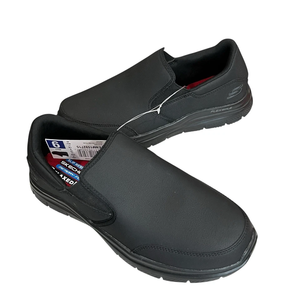 Skechers Work Shoes Mens 9 Black Leather Relaxed Nampa Groton Slip Resistant