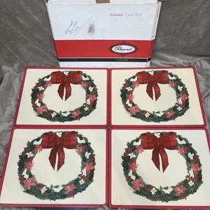 Vintage Pimpernel Feiertag Stechpalmenkranz Korkrücken Tischsets 1993 4er Set - Bild 1 von 9