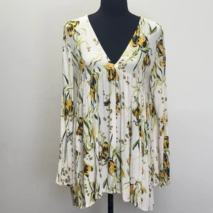 Free People Bella Boho Blumenmuster Tunika Oberteil V-Ausschnitt Langarm Small S - Bild 1 von 7