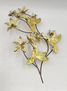 VTG Floral Brass Copper Wall Decor Metal Art Dogwood Blossoms & Hummingbirds MCM - Picture 1 of 15