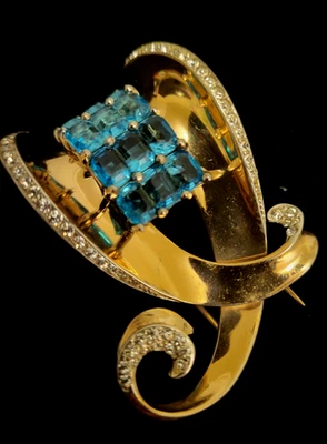 Vintage Signed Marcel Boucher Sterling Stamped Aquamarine Crystal Brooch Dbl.Pin - Image 1 of 4