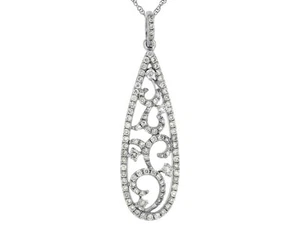 14k White Gold Teardrop Pendant with 0.52ct Diamonds & Openwork Design - Picture 1 of 1