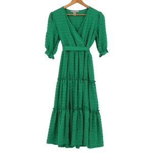 Green Tiered Maxi Dress Peasant Holiday Christmas Party Cottage Boho Size M - Picture 1 of 9