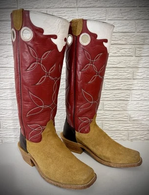 男式 HONDO 9.5 D 棕色 16 英寸高粗糙皮革 Buckaroo 牛仔靴   — 第 1/4 张图片