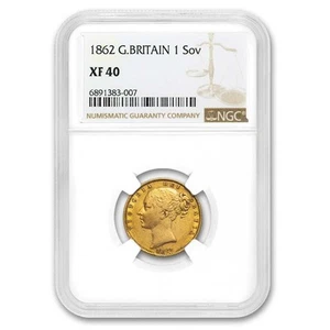 1862 Great Britain Gold Sovereign Victoria Shield XF-40 NGC - Picture 1 of 3