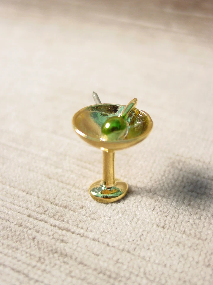 Joyería "JJ" Jonette Oro Brillante Peltre MARTINI con Pin Oliva Tack Foto 1 de 1