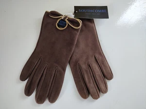 Southcombe Suede Gloves with Bow Size XL Brown New Womens Gloves Winter - Picture 1 of 5