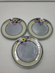 3 Small 5" Made In Japan Lustre Plates Saucer Nippon Flowers Grey Gray - Picture 1 of 9