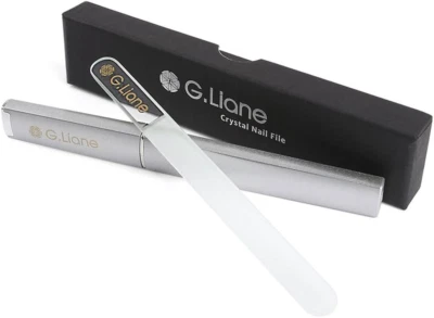GLIANESTORE Crystal Glass Nail File G.Liane Professional Double Sided with Case, Clear Round