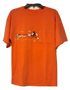 Orange Shirt Mickey Mouse Being Pulled By Pluto Out Of Shirt Pocket Sideways - Picture 1 of 8