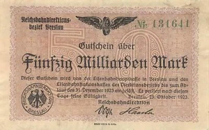 Reichsbahn Dirección Wroclaw - 50 mil millones de marcos - MGG S1139 - Imagen 1 de 2