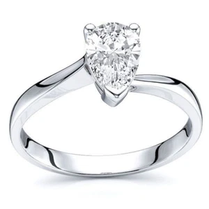 1 Ct Pear Cut Lab-Created Diamond Solitaire Engagement Ring 925 Sterling Silver - Picture 1 of 6