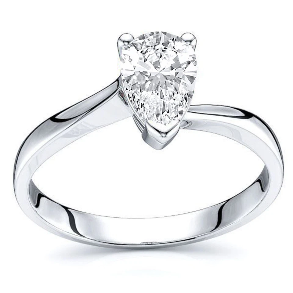 1 Ct Pear Cut Lab-Created Diamond Solitaire Engagement Ring 925 Sterling Silver - Image 1 of 4