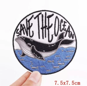 Embroidery Patch Clothing Thermoadhesive DIY Sewing Badge Save The Ocean Whale - Picture 1 of 3