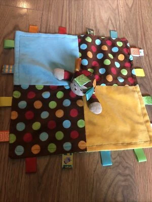 Taggies Monkey Blue Green Satin Brown Dots Plush Security Blanket Baby Lovey - Image 1 of 4