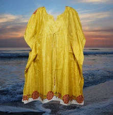 Womens Midi Caftan Dress, Yellow Oversized dresses, Beach Kaftan,L-XL