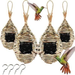 4PCS 9.2 x 4 Inches Hand Woven Hummingbird House Bird Hut and Hummingbird Houses - Picture 1 of 7
