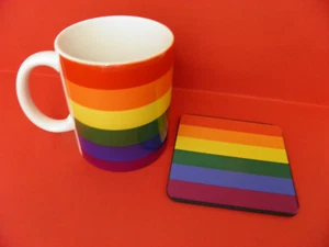 Coffee Mug and Coaster - Rainbow Pride Flag - your design or ours - Picture 1 of 12