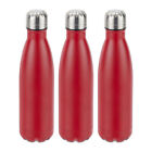 3 Botellas agua acero inoxidable, Botella agua sin BPA, Cantimplora 0,5 l rojo