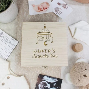 Personalisierte neue Baby Holz Andenken Box Neugeborenes Baby Luxus Babyparty Geschenk - Bild 1 von 30