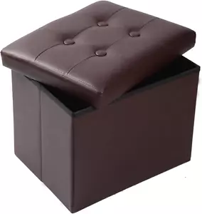 Brown Leather Storage Ottoman Footrest Stool, 17X13X13Inches, Modern Style - Picture 1 of 12