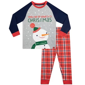 Kids Boys Girls Pyjamas Pyjama Set Long Pyjamas 5- 14 Years Snowman Xmas Gift - Picture 1 of 8
