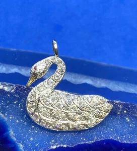 Platinum & Pave Diamond Swan Charm or Pendant - Picture 1 of 8