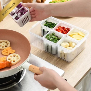 Food Storage Containers with Lids, Airtight, 6 Pcs Detachable Drain Basket - Picture 1 of 12
