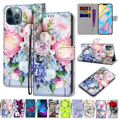 For iPhone 13 14 15 Pro Max 12 11 7 8 SE Magnetic Leather Pattern Wallet Case - Image 1 of 4