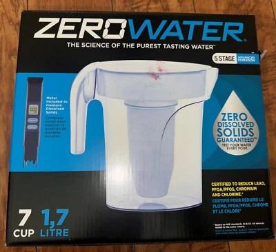 Zero Water 7 Cup 1.7 L 5-Stage Ready Pour Pitcher Plus Water Quality Meter - New - Image 1 of 2