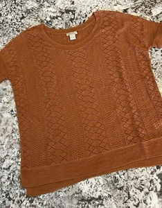 L Lucky Brand Women's Boho Knit Lightweight Short Sleeve Copper Mustard Shirt - Picture 1 of 10