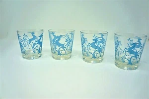 4 Mid Century blaue Antilope Hirsch Hart 3" hoch moderne Gläser Saft - Bild 1 von 3
