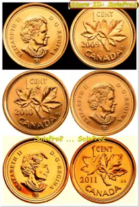 3x KANADA 2009 2010 2011 QUEEN AHORN MAGNETISCH & NICHT MAG. CENT PENNY MÜNZE SET UNC - Bild 1 von 2