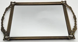Vintage Square Framed Mirror With Ornate Floral Handles 13" Long 8.5" Wide - Picture 1 of 7