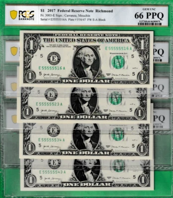NEAR SOLID 55555516 TO 43  $1  2017  Federal Reserve CHOOSE ONE NOTE OF 4 PMG 66 - Image 1 of 2
