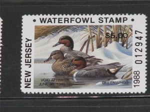 Estampilla de pato del estado de Nueva Jersey 1988 no residente, montada sin montar o nunca montada - Imagen 1 de 1